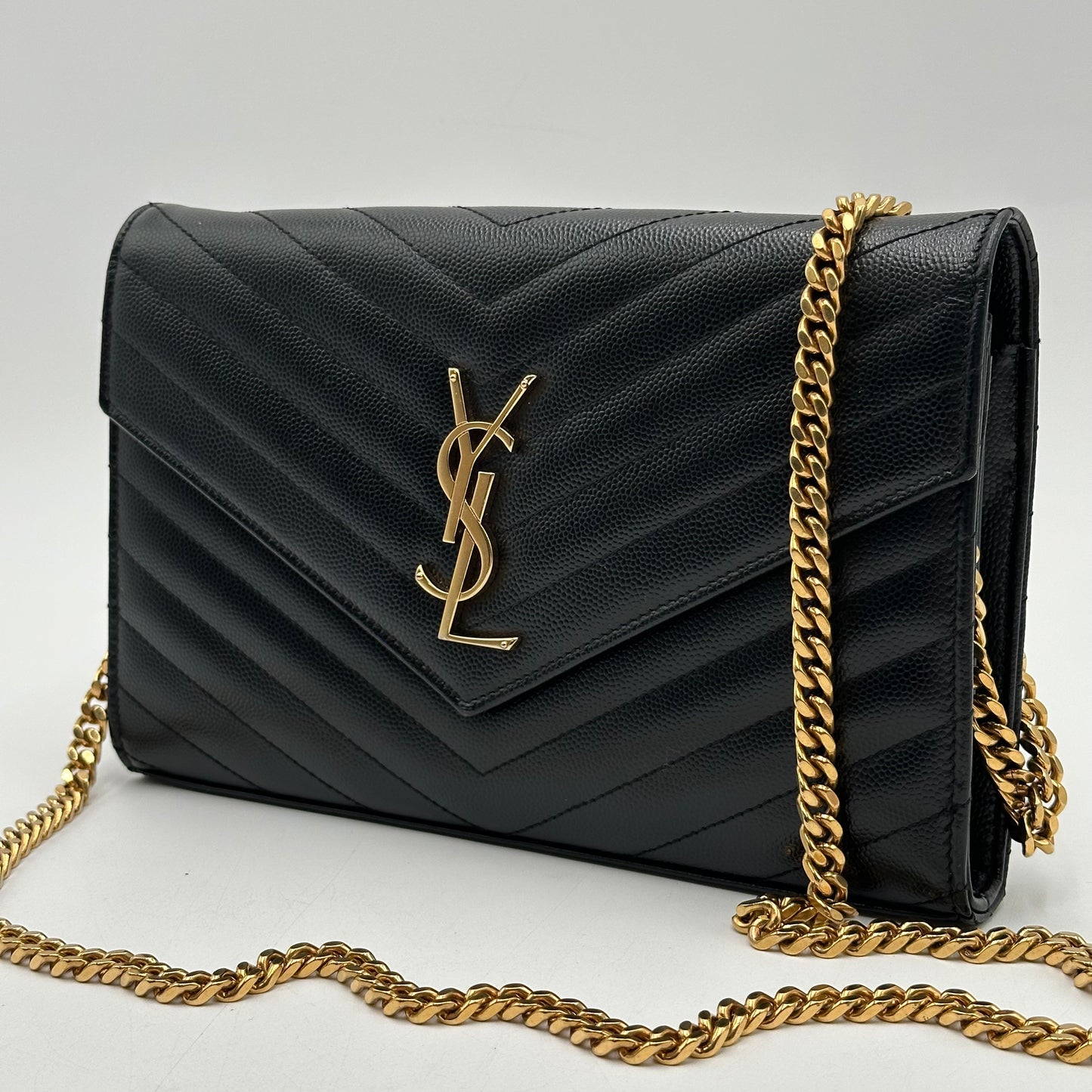 Authentic YSL Black Cassandre Envelope Chain Crossbody