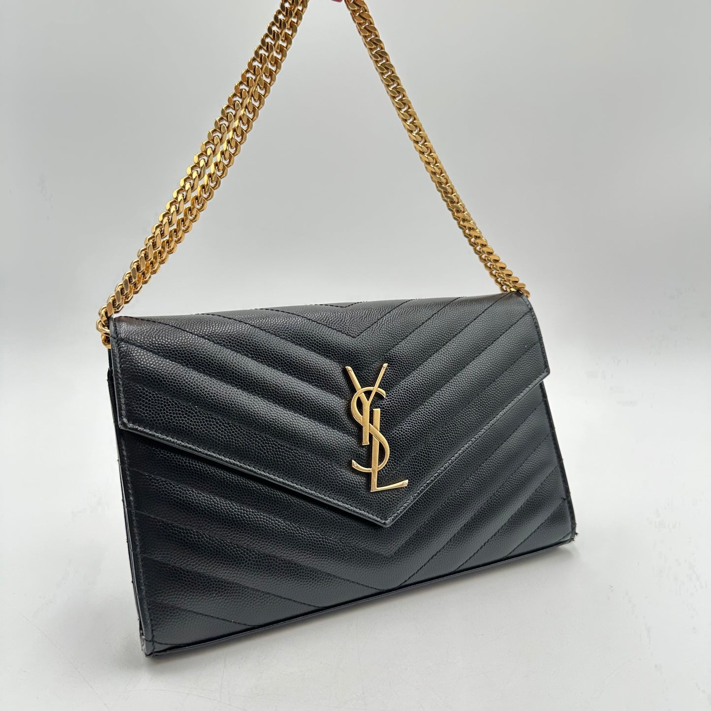 Authentic YSL Black Cassandre Envelope Chain Crossbody