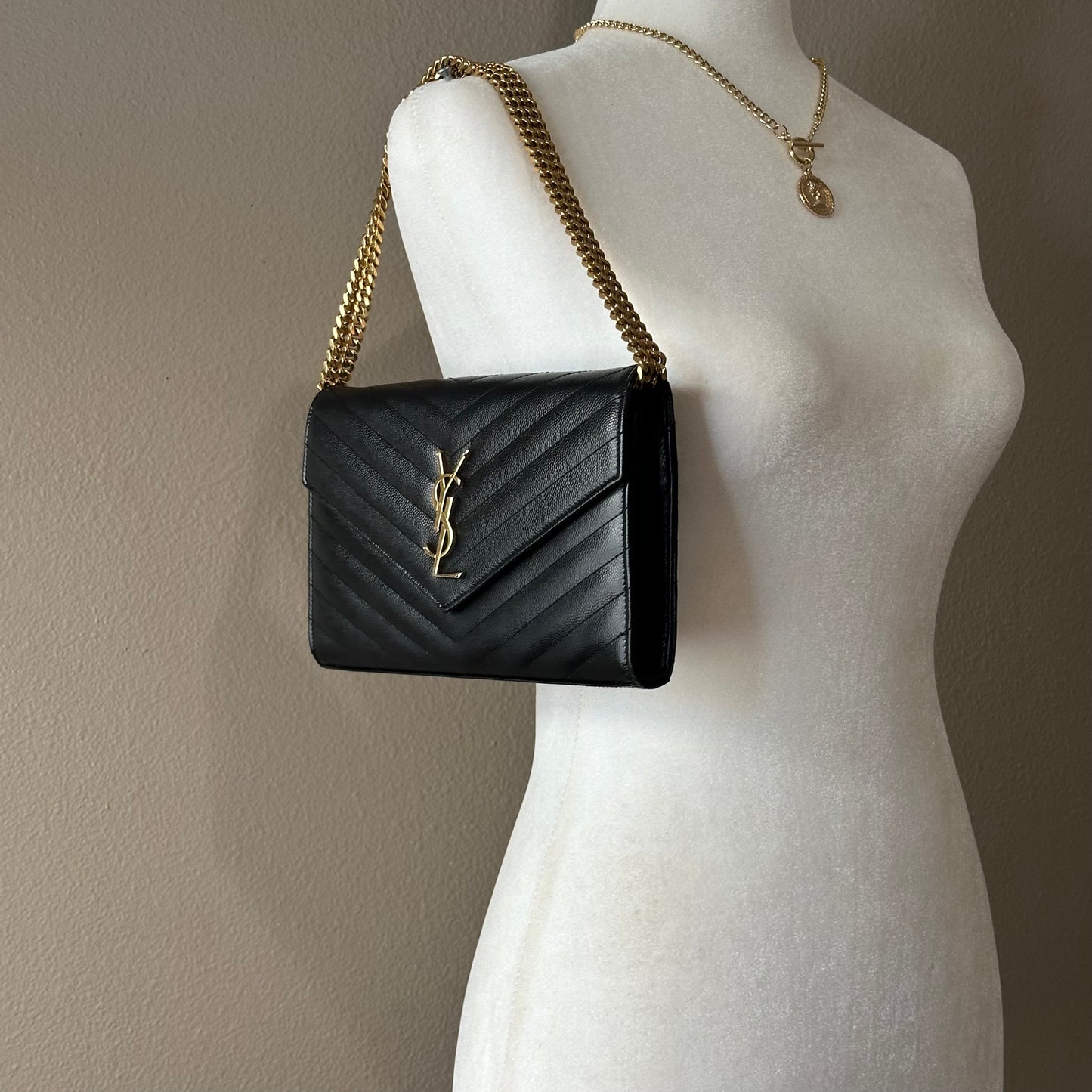 Authentic YSL Black Cassandre Envelope Chain Crossbody