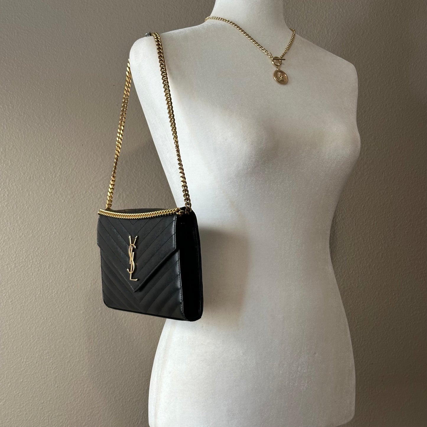 Authentic YSL Black Cassandre Envelope Chain Crossbody