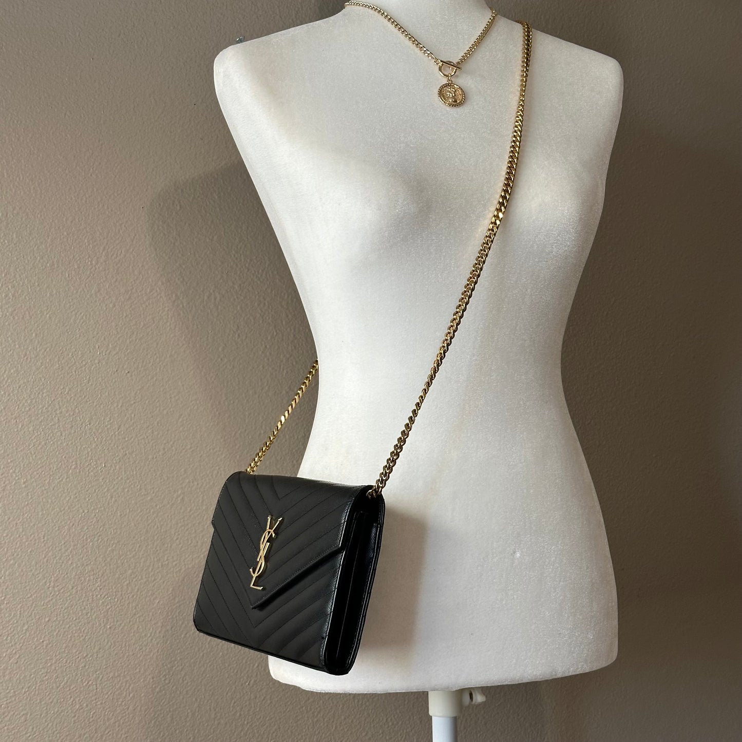 Authentic YSL Black Cassandre Envelope Chain Crossbody