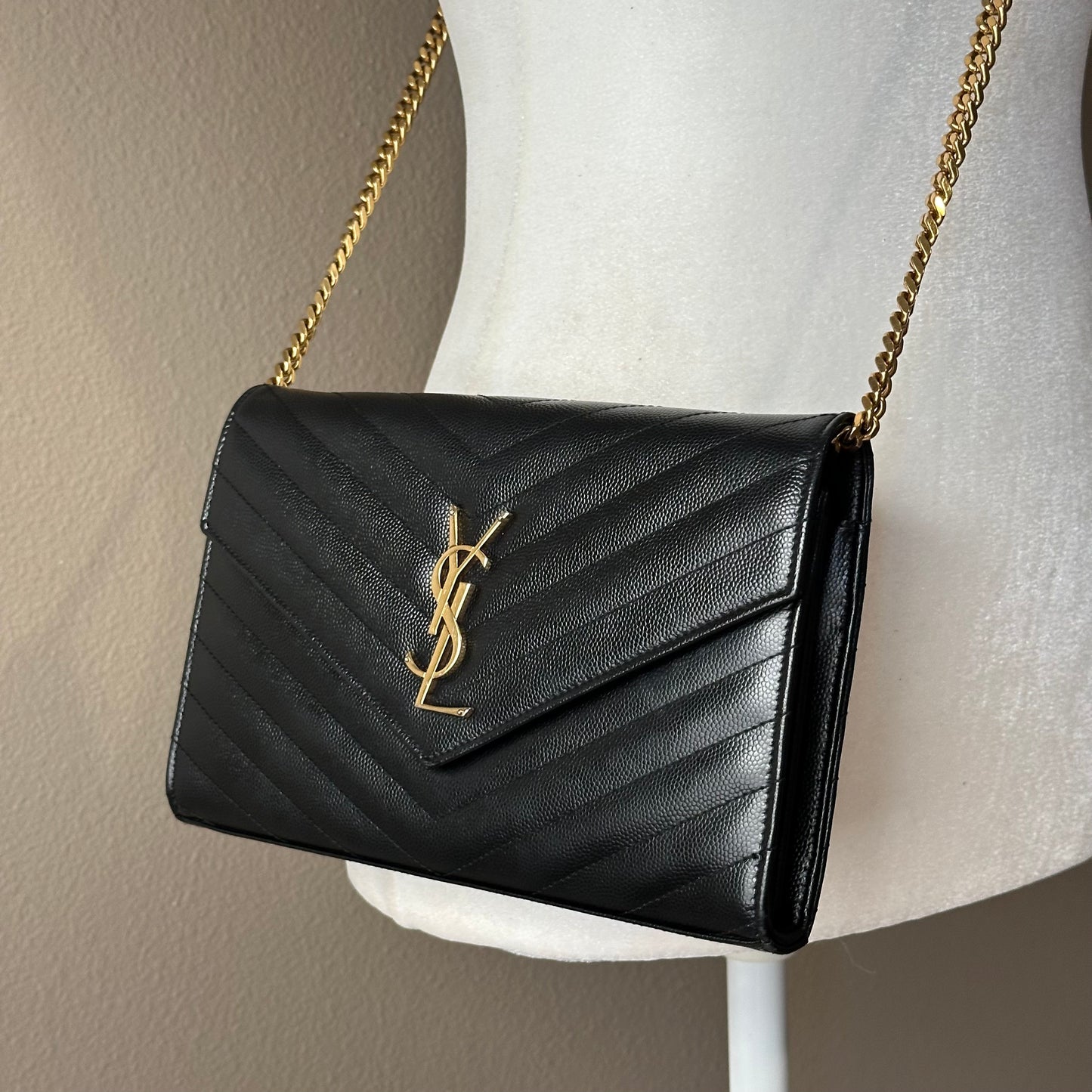 Authentic YSL Black Cassandre Envelope Chain Crossbody