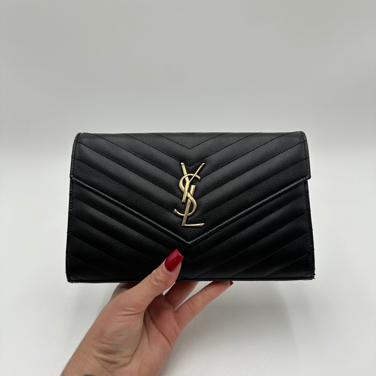 Authentic YSL Black Cassandre Envelope Chain Crossbody