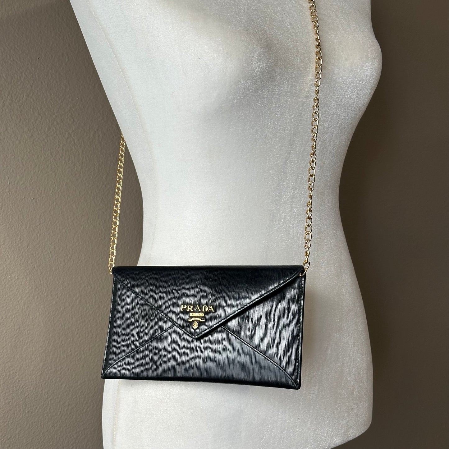 Authentic PRADA Black Saffiano Envelope Crossbody Wallet