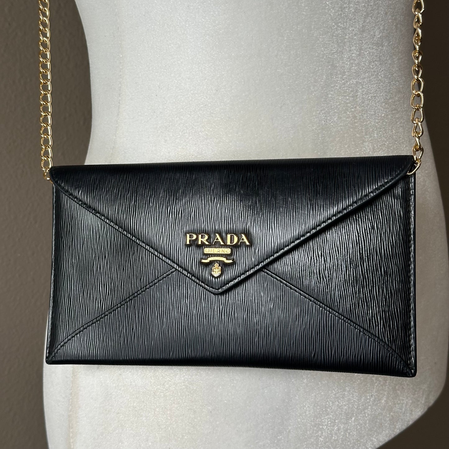 Authentic PRADA Black Saffiano Envelope Crossbody Wallet