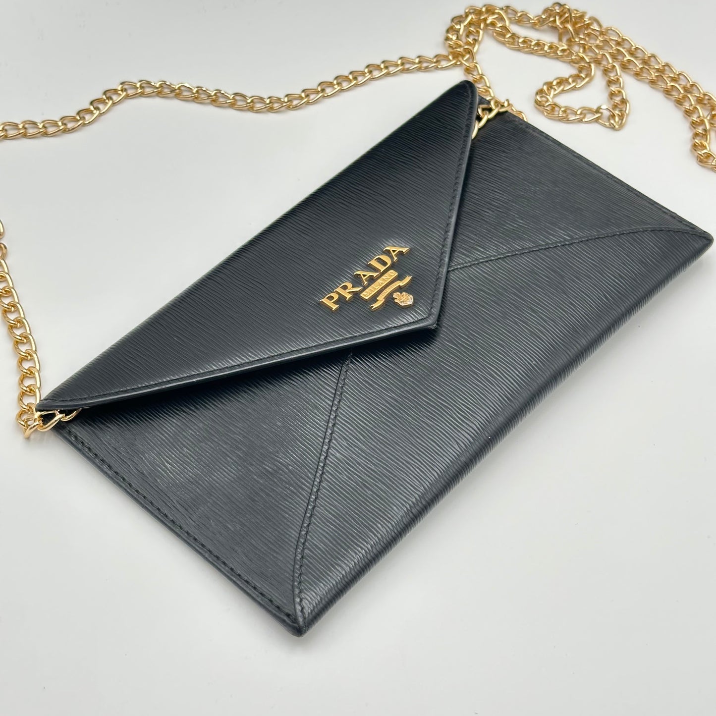 Authentic PRADA Black Saffiano Envelope Crossbody Wallet