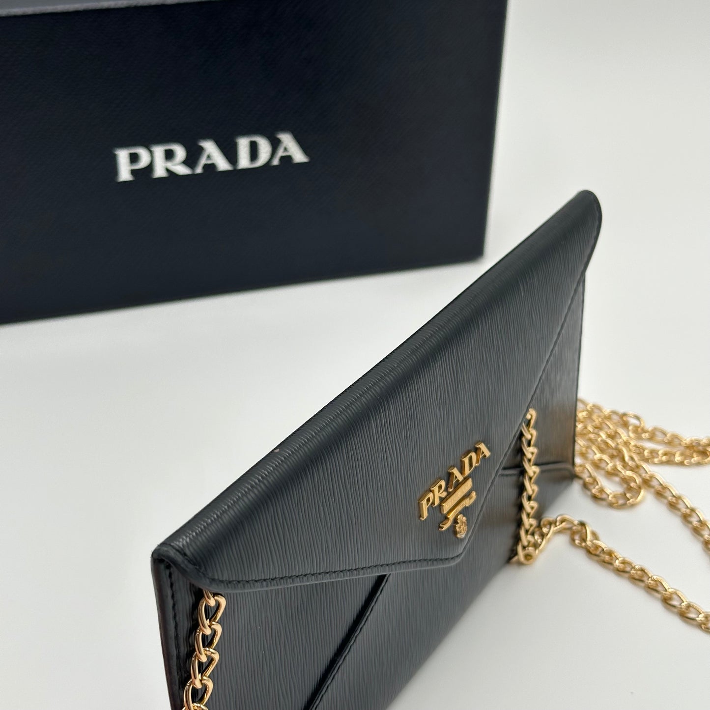 Authentic PRADA Black Saffiano Envelope Crossbody Wallet