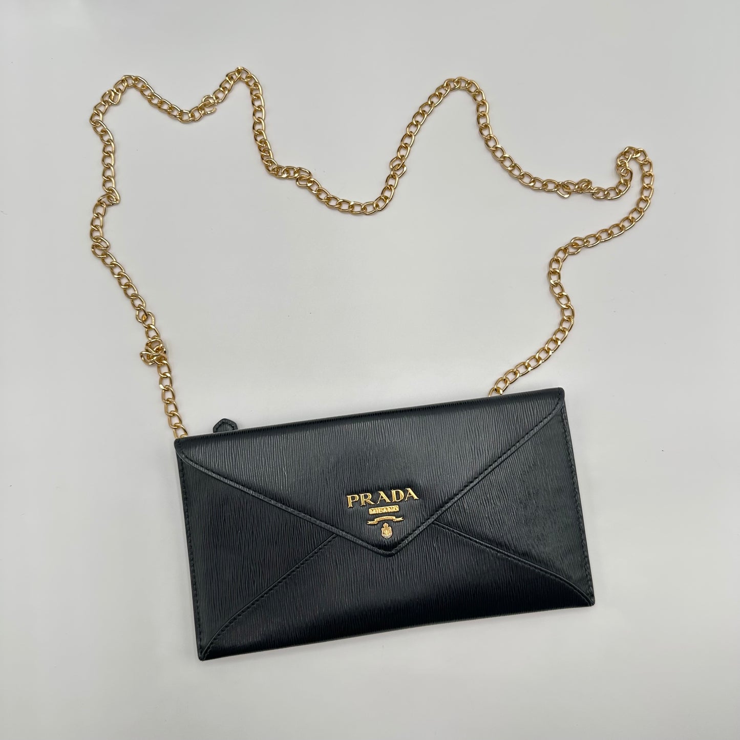Authentic PRADA Black Saffiano Envelope Crossbody Wallet