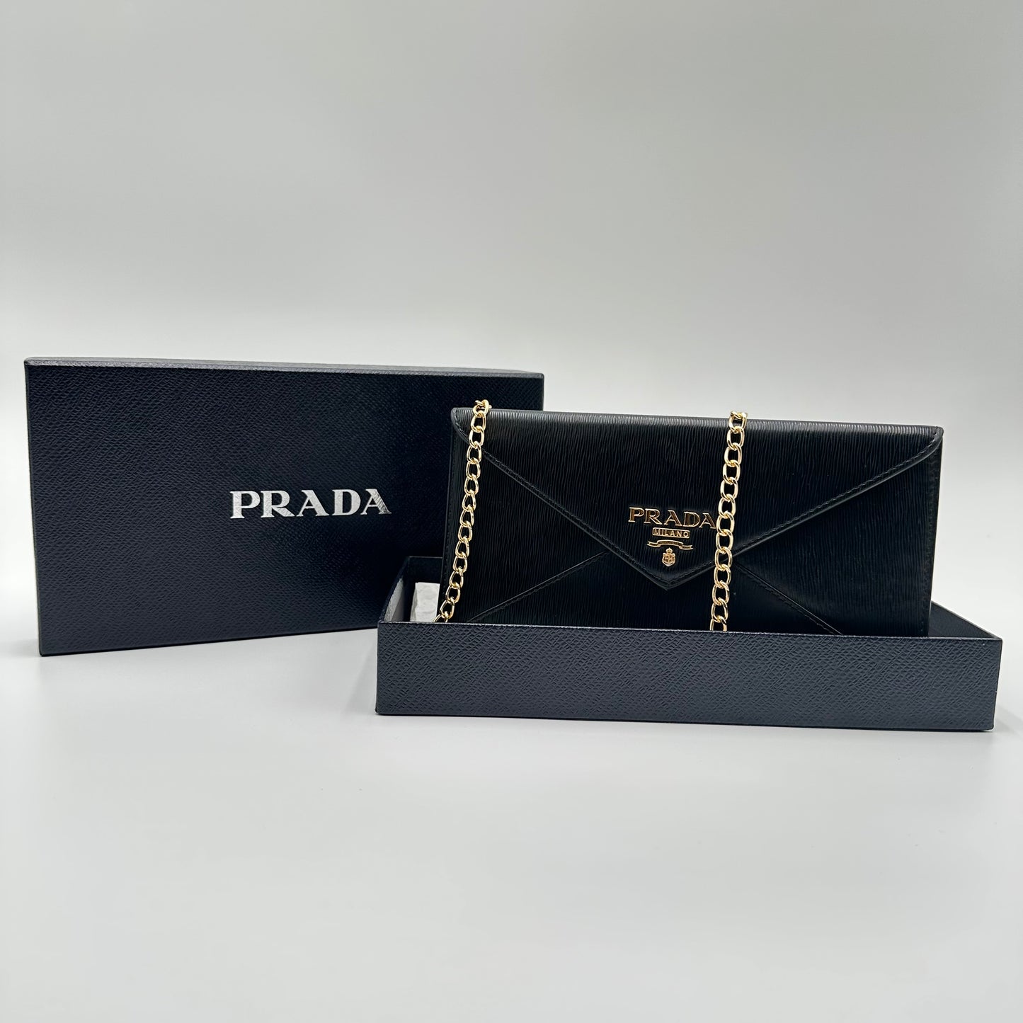 Authentic PRADA Black Saffiano Envelope Crossbody Wallet