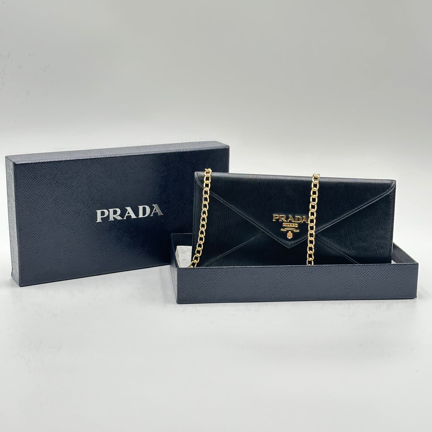 Authentic PRADA Black Saffiano Envelope Crossbody Wallet