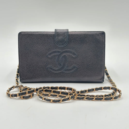 Authentic CHANEL Black Caviar Kisslock Wallet