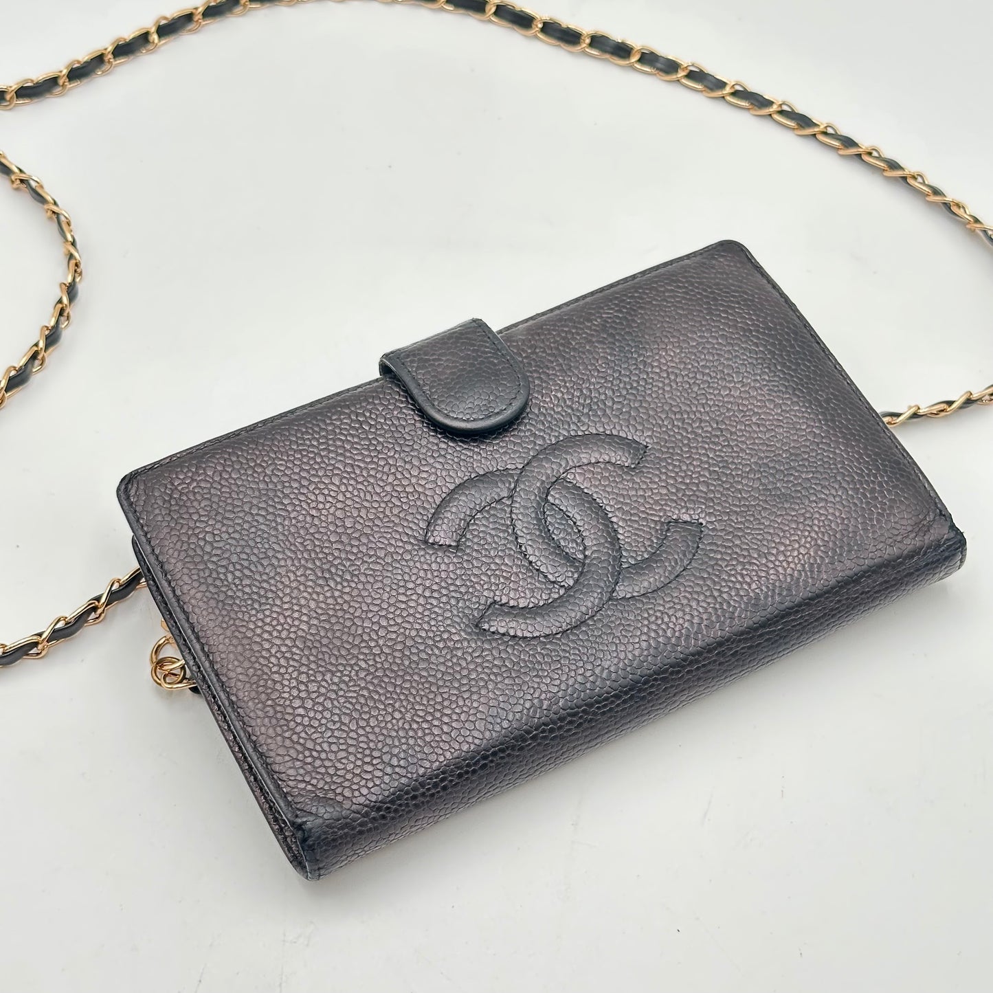 Authentic CHANEL Black Caviar Kisslock Wallet