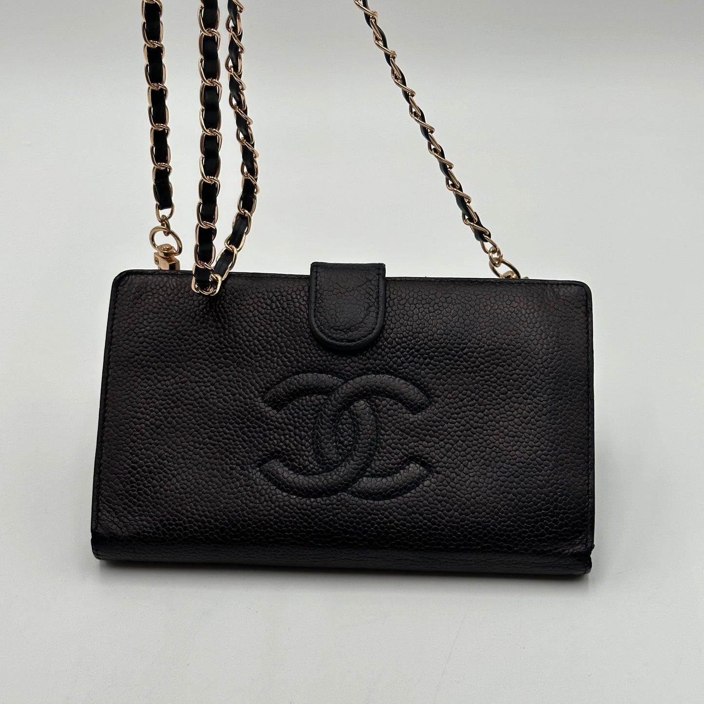 Authentic CHANEL Black Caviar Kisslock Wallet