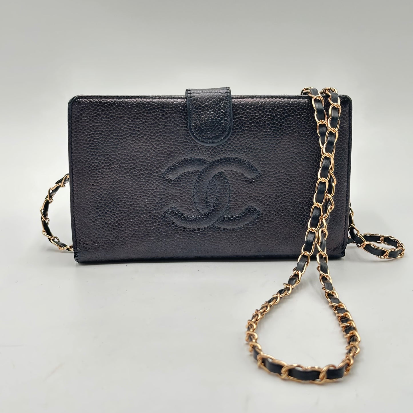 Authentic CHANEL Black Caviar Kisslock Wallet