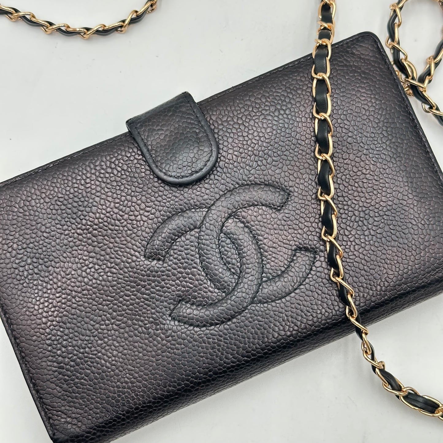 Authentic CHANEL Black Caviar Kisslock Wallet