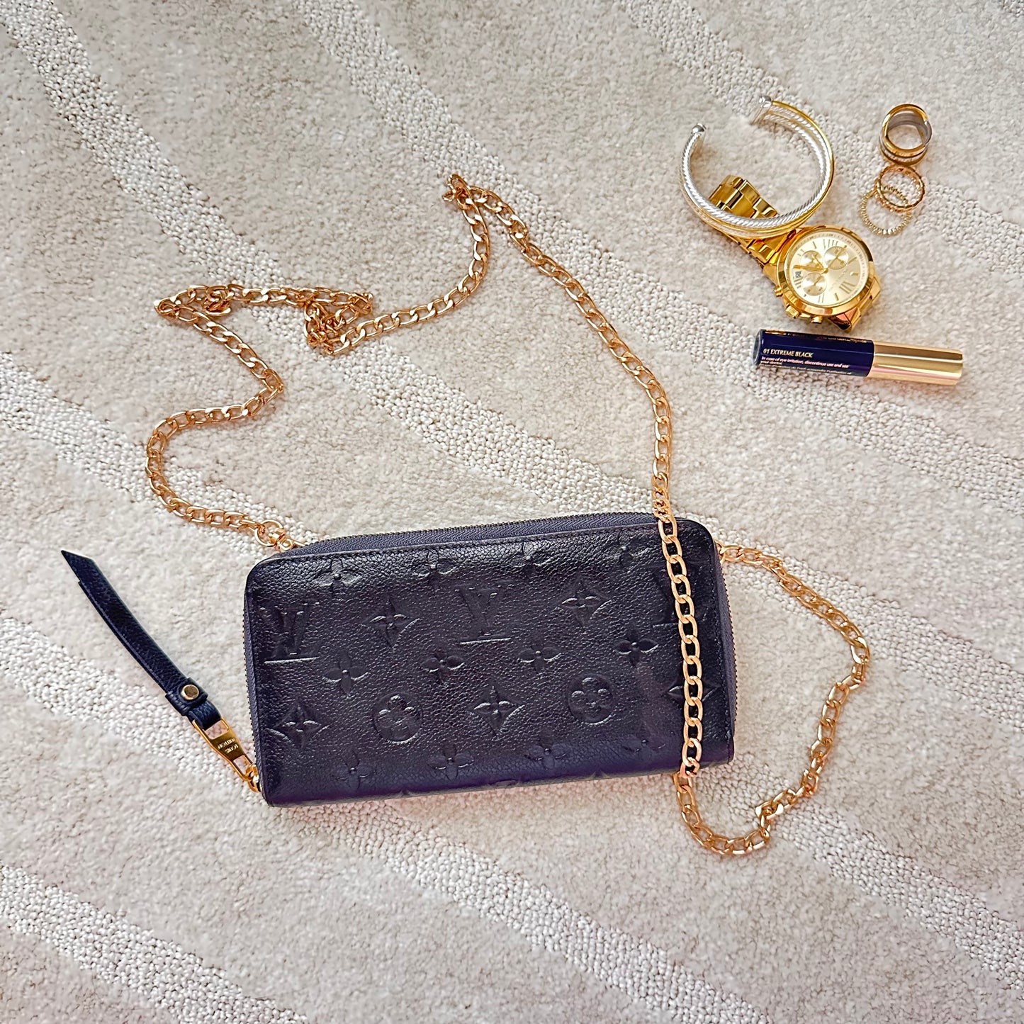 Authentic Louis Vuitton 2011 Black Empreinte Monogram Full Zipper Wallet Crossbody