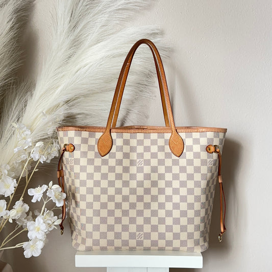 Authentic Louis Vuitton 2019 Damier Azur Neverfull MM Tote Handbag