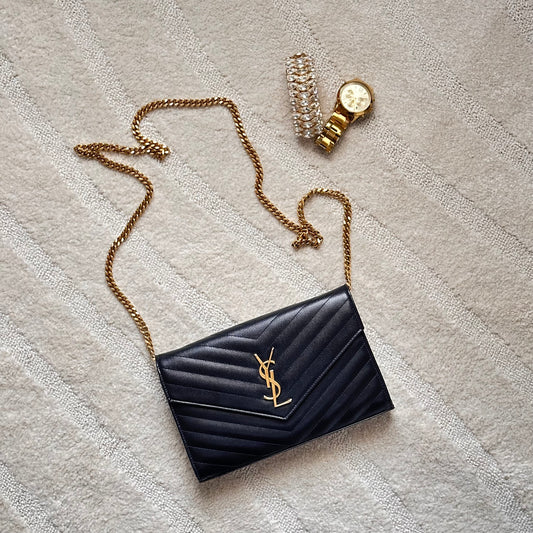 Authentic YSL Black Cassandre Envelope Chain Crossbody