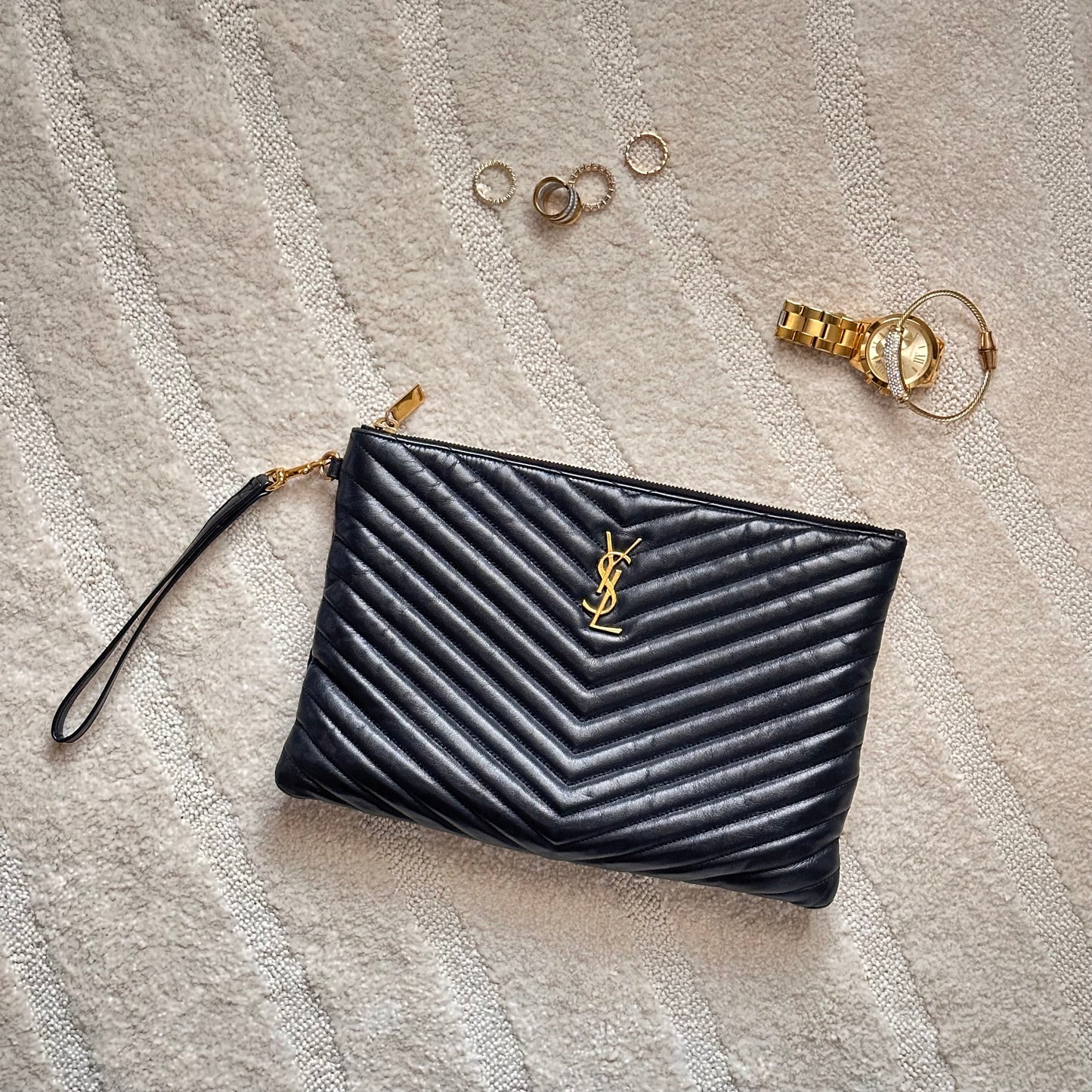 Authentic YSL Matelasse Cassandre Zipper Clutch Crossbody
