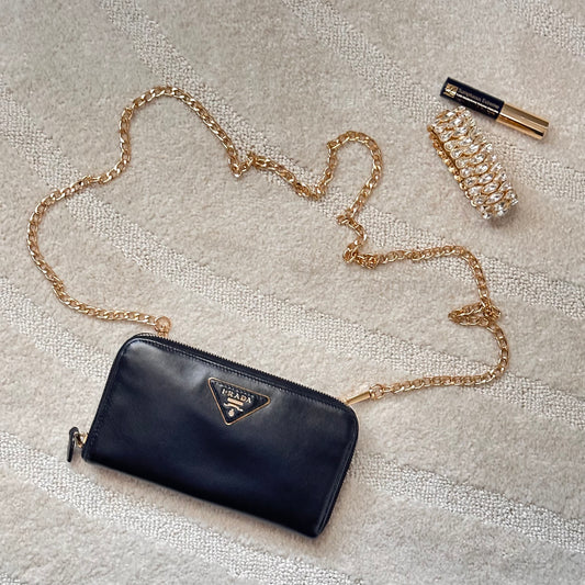 Authentic PRADA Saffiano Triangle Full Zip Wallet