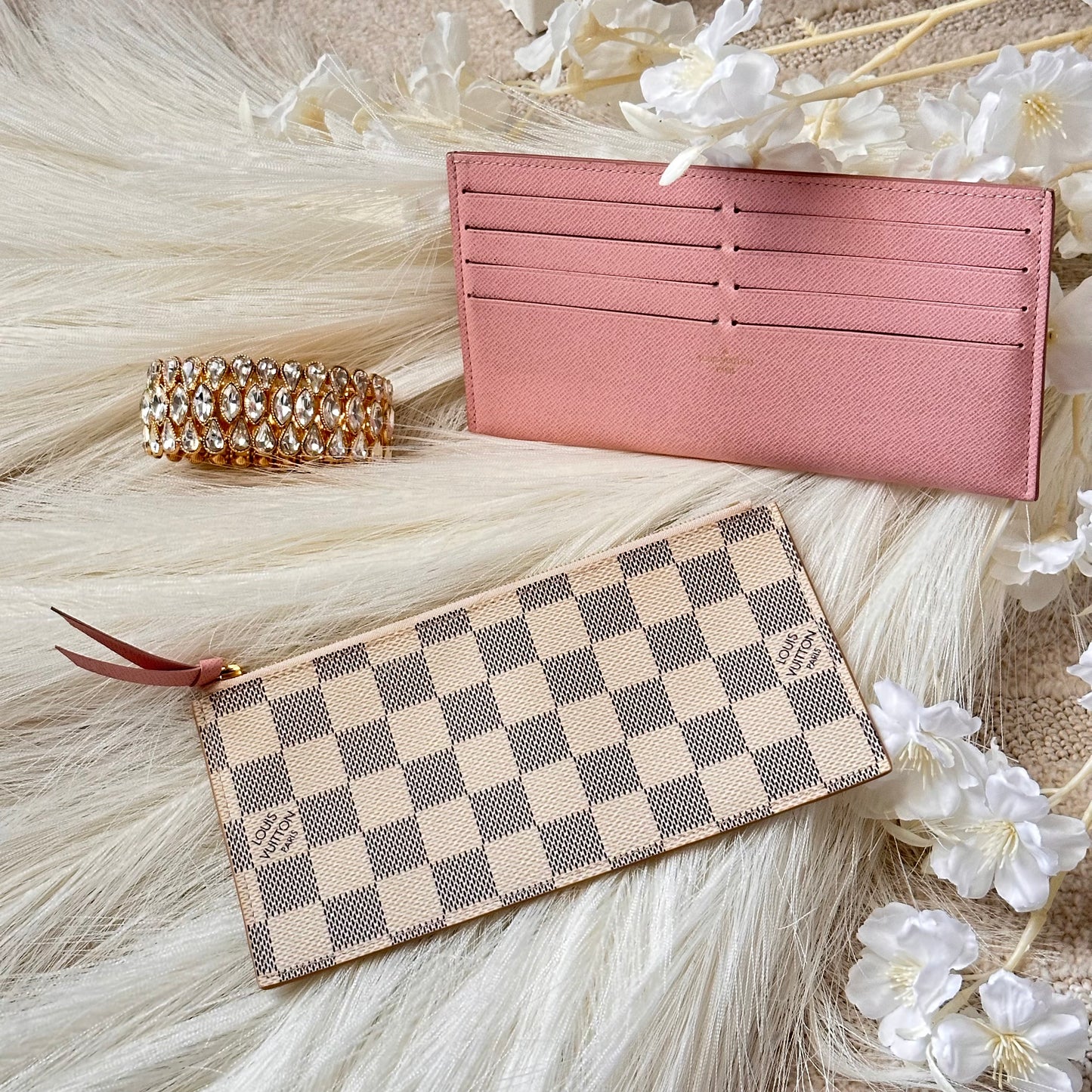 Authentic Louis Vuitton Damier Azur Rose Ballerine Felicie Inserts