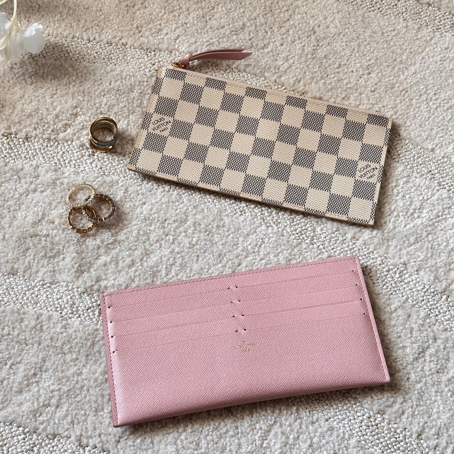 Authentic Louis Vuitton Damier Azur Rose Ballerine Felicie Inserts
