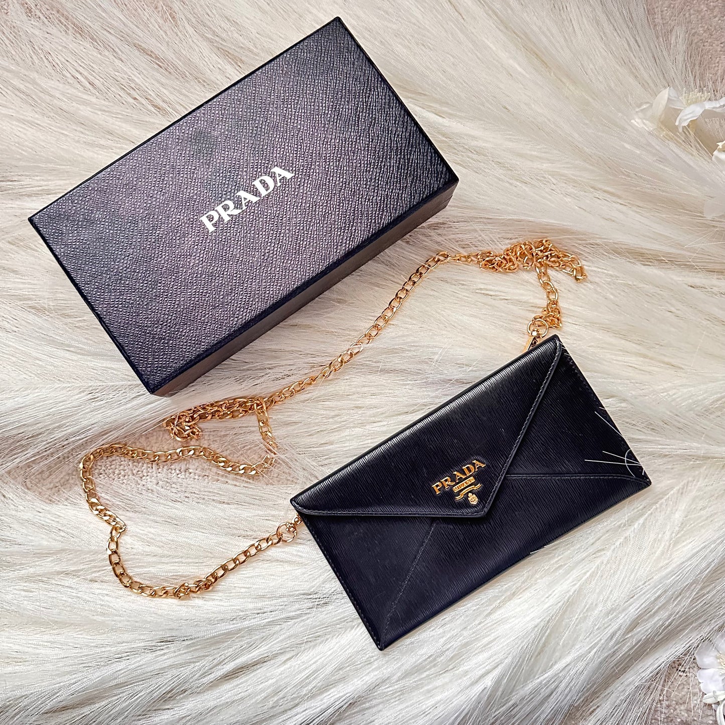 Authentic PRADA Black Saffiano Envelope Crossbody Wallet