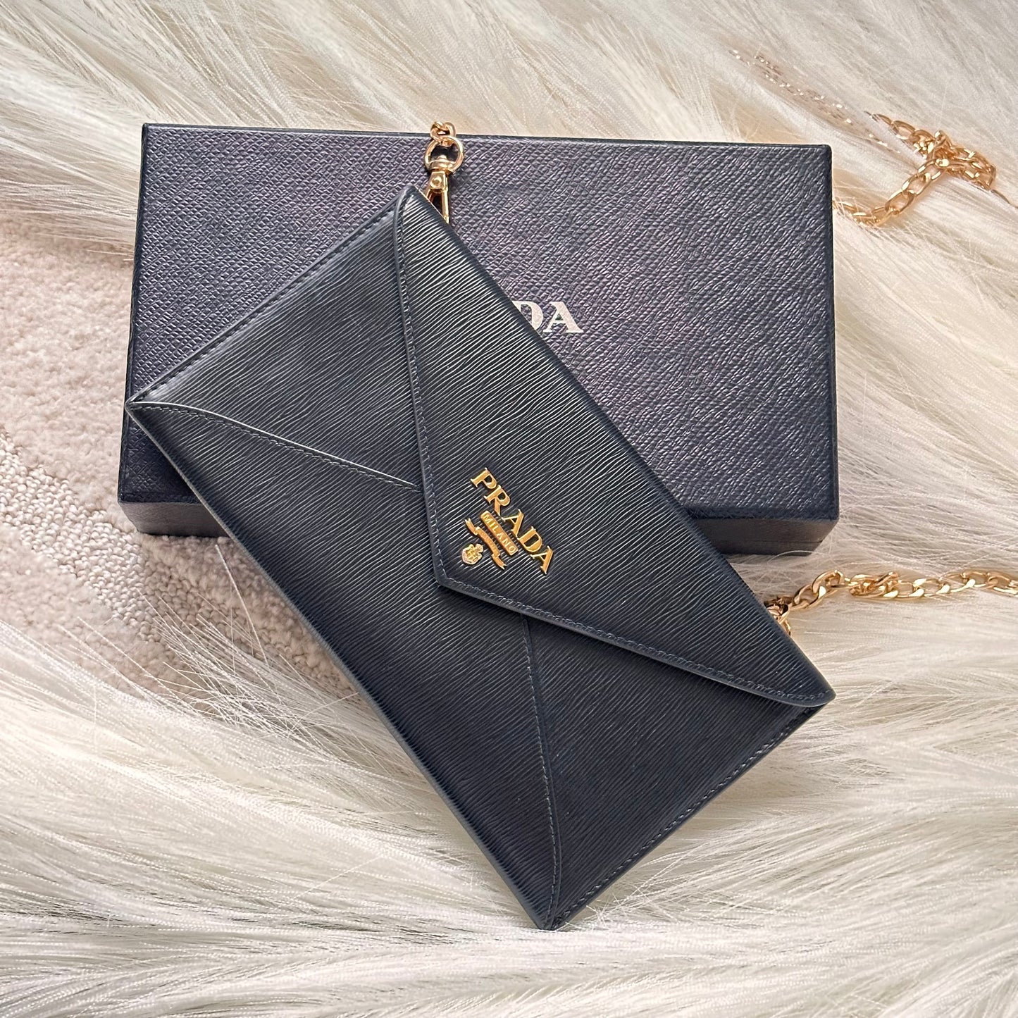Authentic PRADA Black Saffiano Envelope Crossbody Wallet