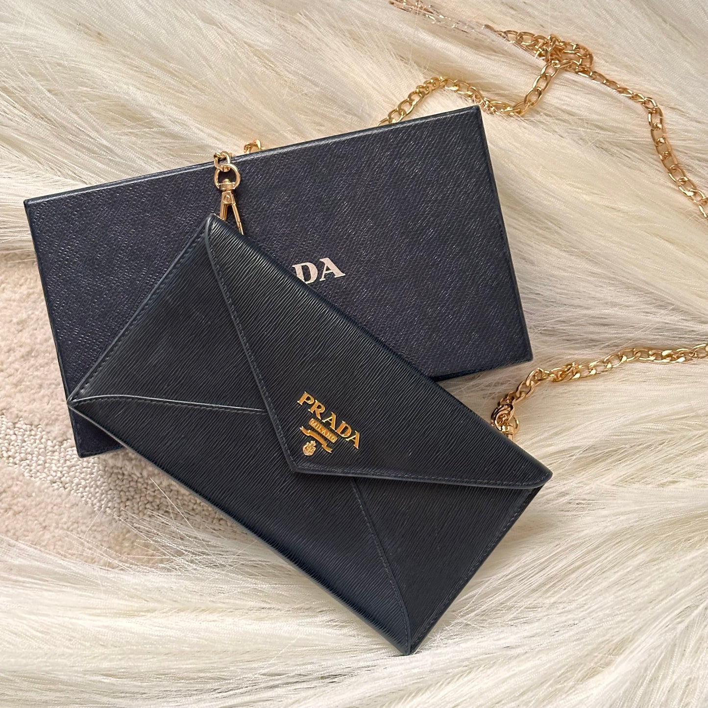 Authentic PRADA Black Saffiano Envelope Crossbody Wallet