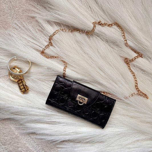 Authentic Ferragamo Black Snaplock Wallet Crossbody