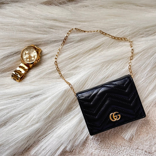 Authentic GUCCI GG Marmont Compact Wallet w/ Chain