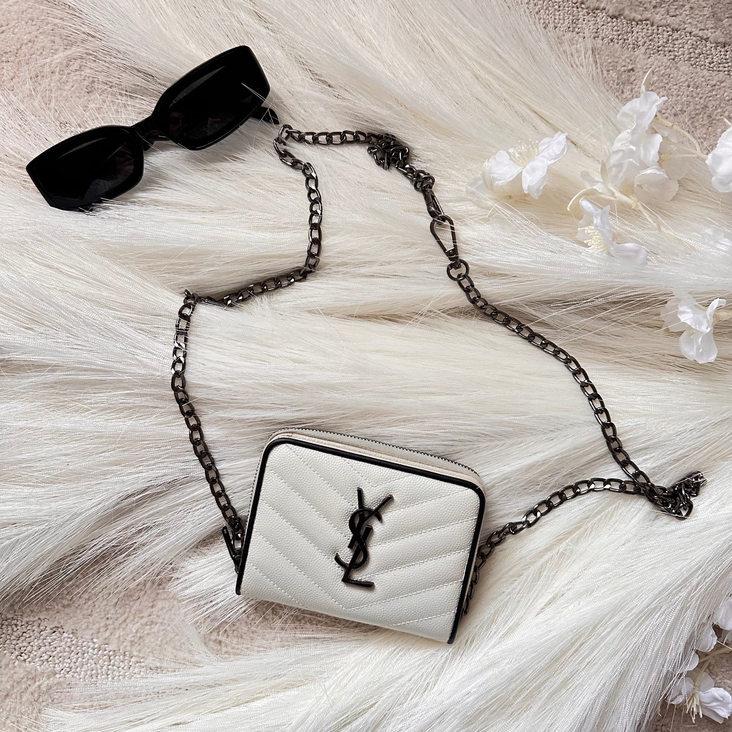 Authentic YSL White Matelasse Compact Wallet