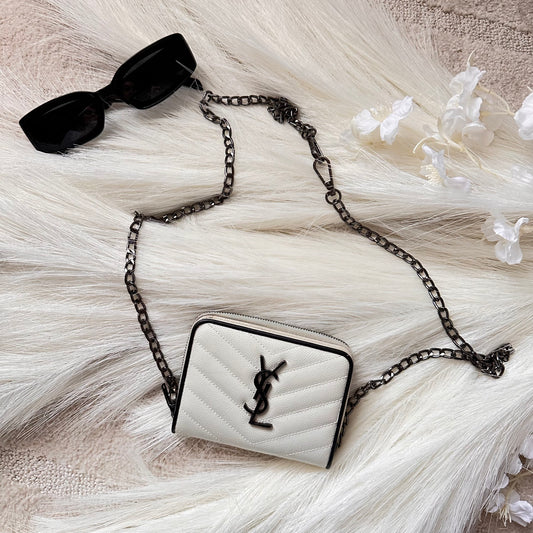 Authentic YSL White Matelasse Compact Wallet