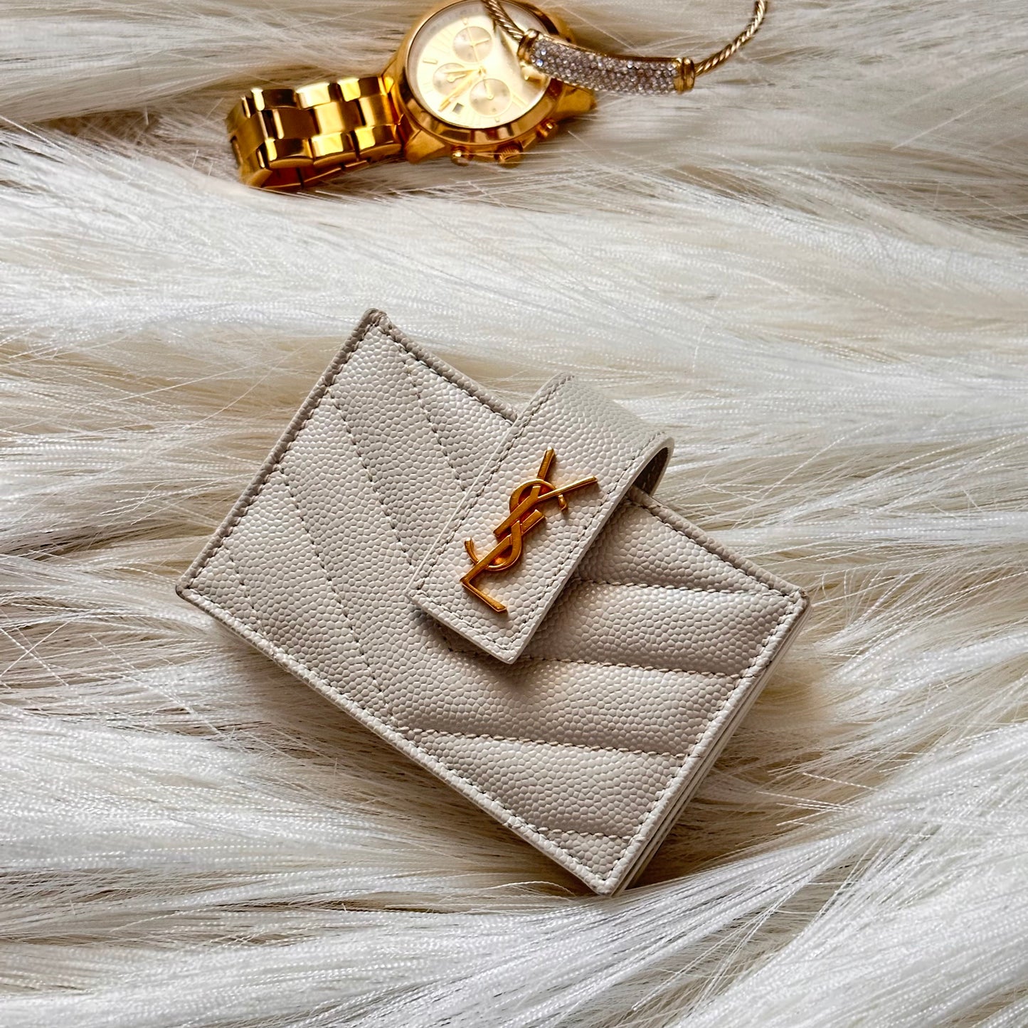 Authentic YSL White Accordion Compact Wallet