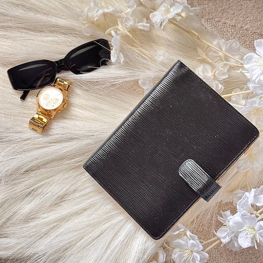 Authentic Louis Vuitton 2000 Black Epi Medium Agenda Crossbody + Pen + Inserts