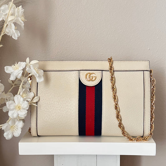 Authentic GUCCI White Ophidia Medium Chain Shoulder Bag