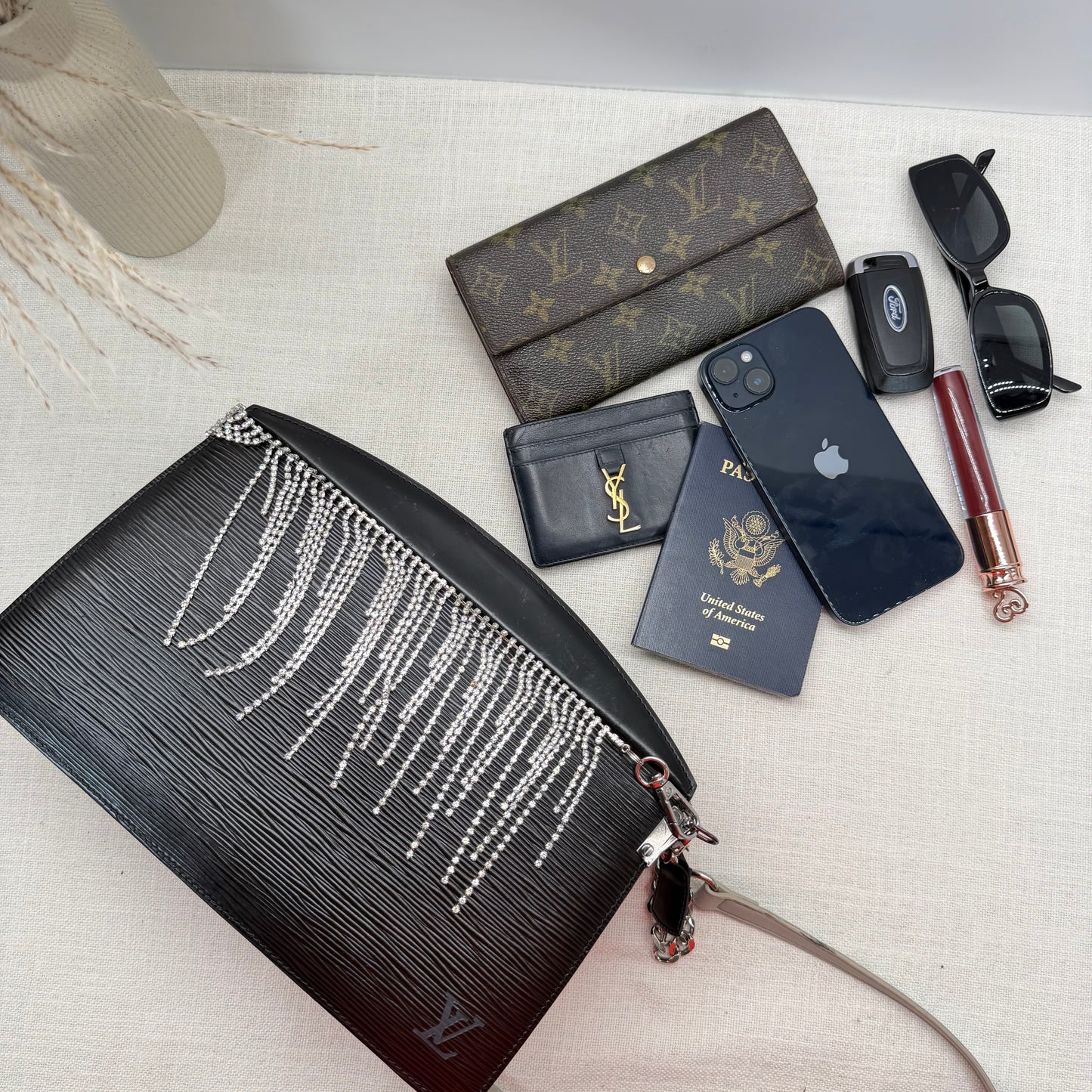 Authentic Louis Vuitton Black Epi Trousse Crete Crossbody