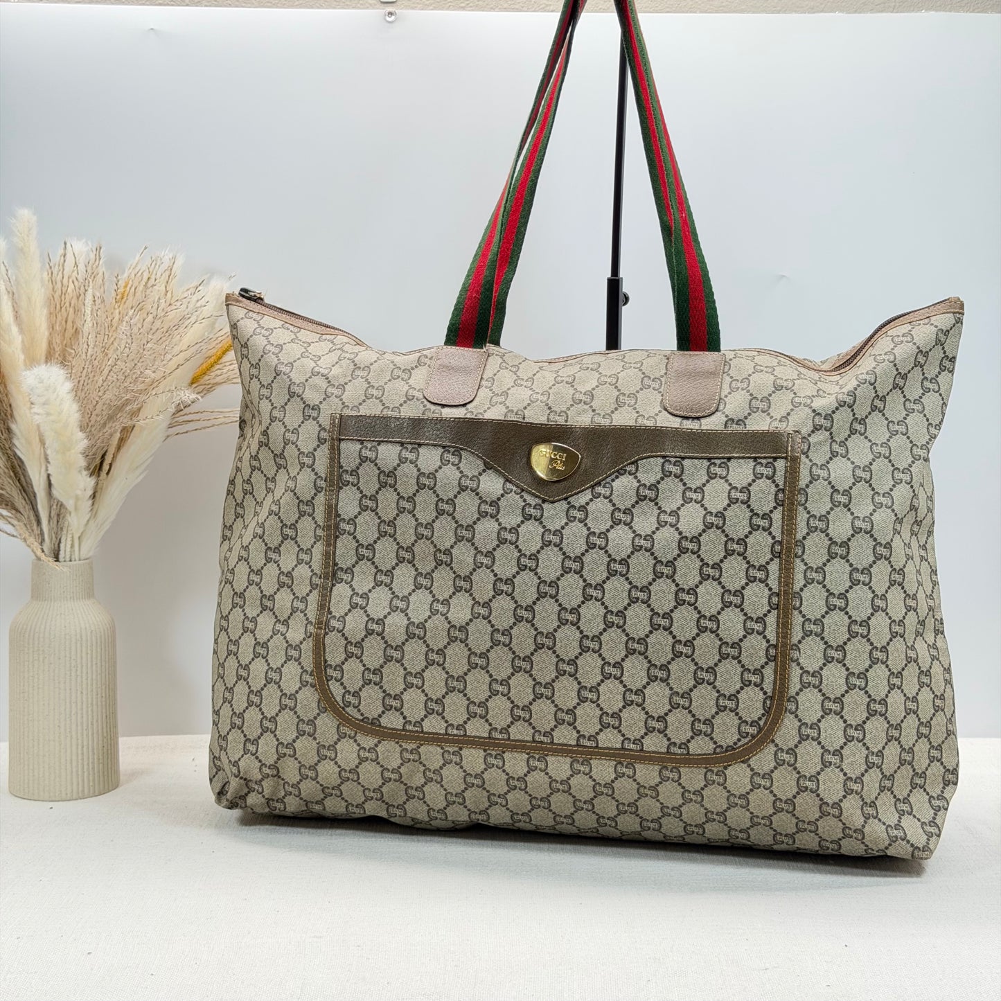 Authentic GUCCI GG Plus Jumbo Brown Travel Tote