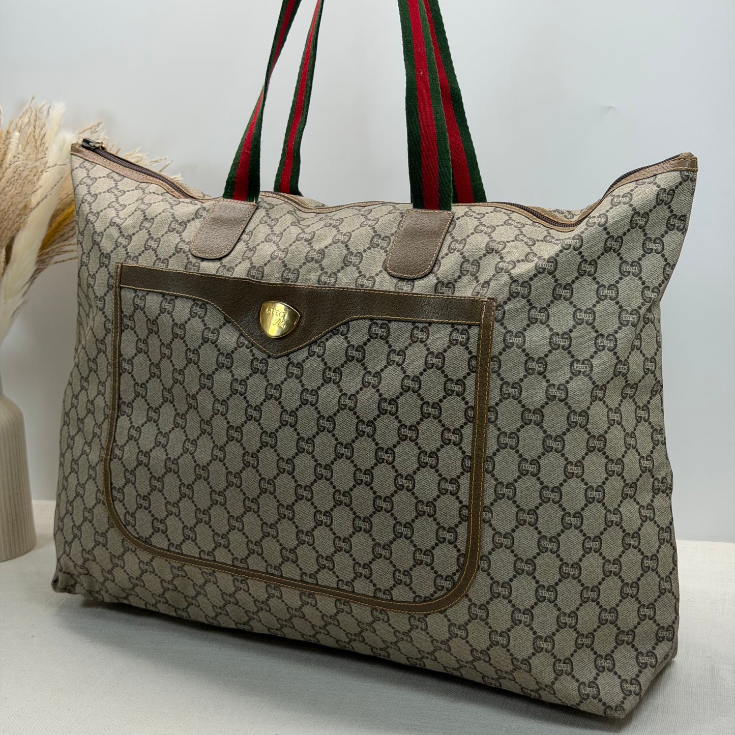 Authentic GUCCI GG Plus Jumbo Brown Travel Tote