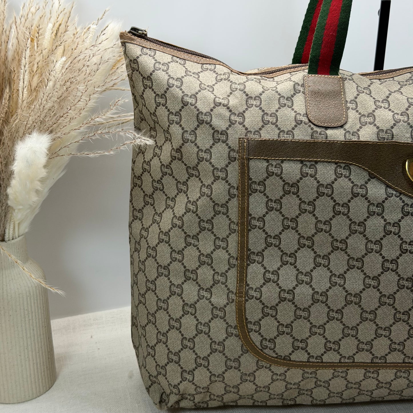 Authentic GUCCI GG Plus Jumbo Brown Travel Tote