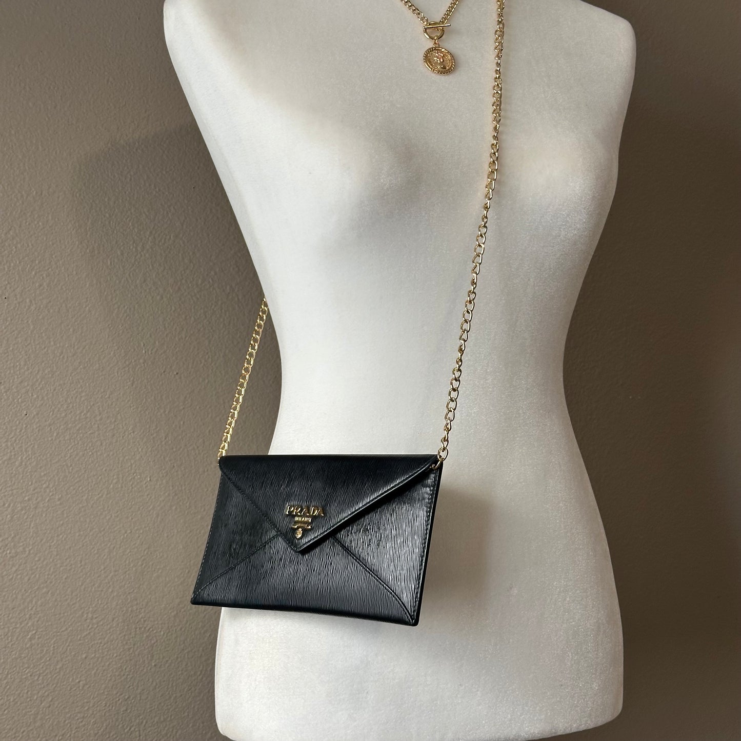 Authentic PRADA Black Saffiano Envelope Crossbody Wallet